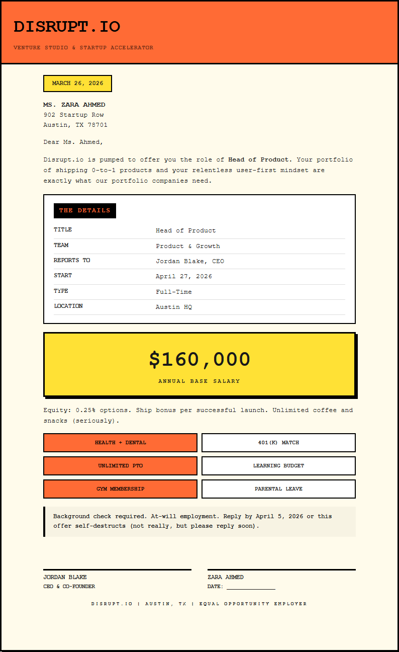 Neo brutalist job offer letter